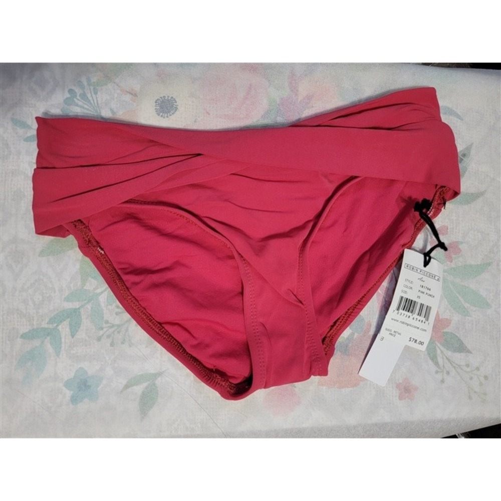 NWOT Robin Piccone Ava S Twist Pink Punch Solid Full Bikini Swim Bottom 132222
